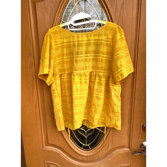 Yellow babydoll v-neck ties top cotton blend size M boho gypsy summer Size M - Picture 6 of 9